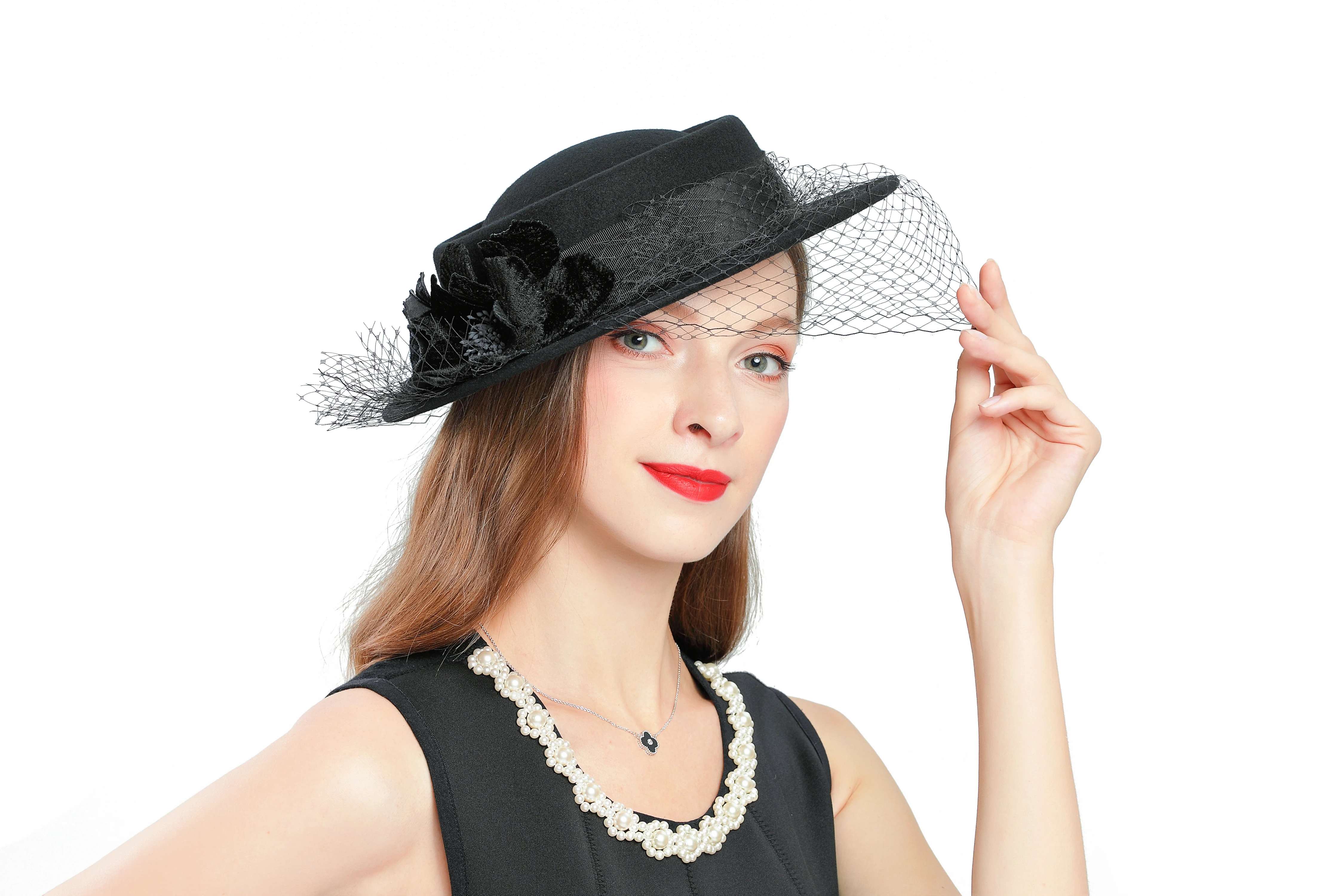 Свадебная Женская Шляпа Fedora синяя Вуалетка шерстяная винтажная церковная шляпа