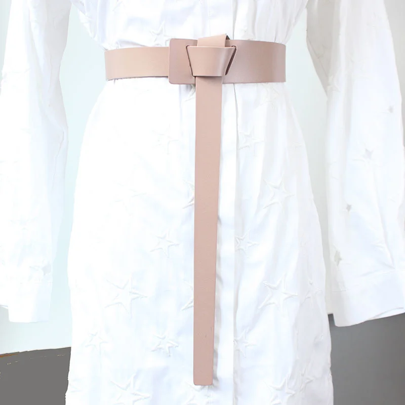 

White Wide Waistband With Knot Decoration And Waistband And Waistband Closure