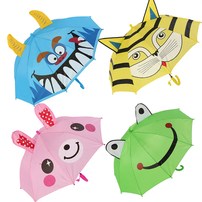 

Children Umbrella Cute Cartoon Animation Boys Girls Creative Long-handled 3D Ear Modeling Kids Rain Umbrella
