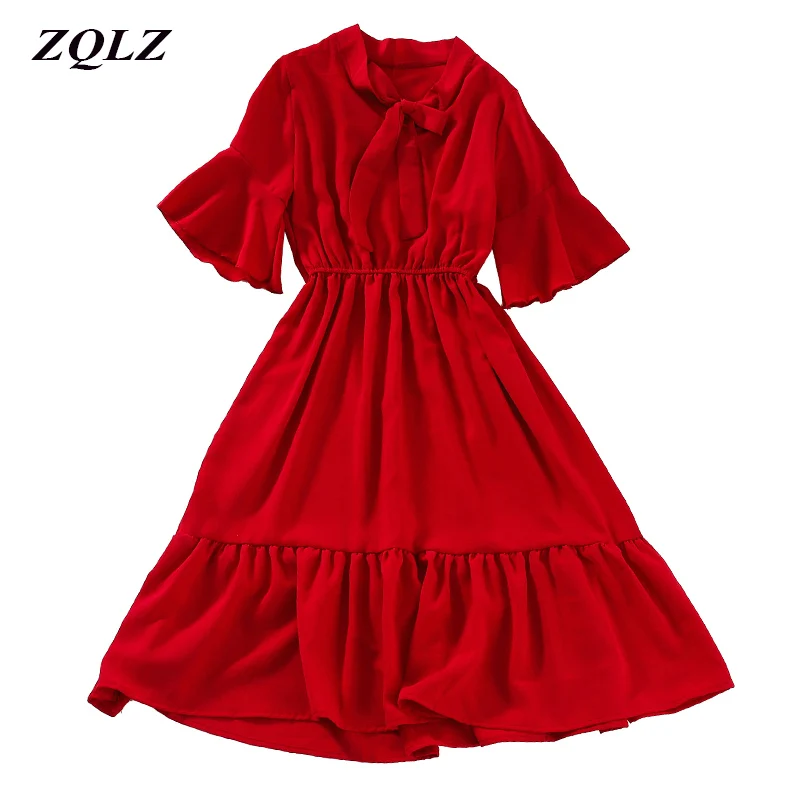 ZQLZ летнее вечернее платье для женщин 2020 Новое шифоновое милое с воротником