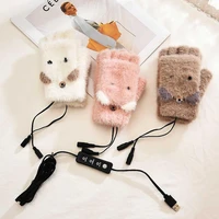 usb electric heating gloves half finger gloves with finger cots winter warm soft knitted gloves for outdoor indoor