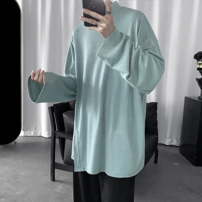 

2019 autumn and winter men's long-sleeved t-shirt Korean Slim trendy sweater plus velvet casual