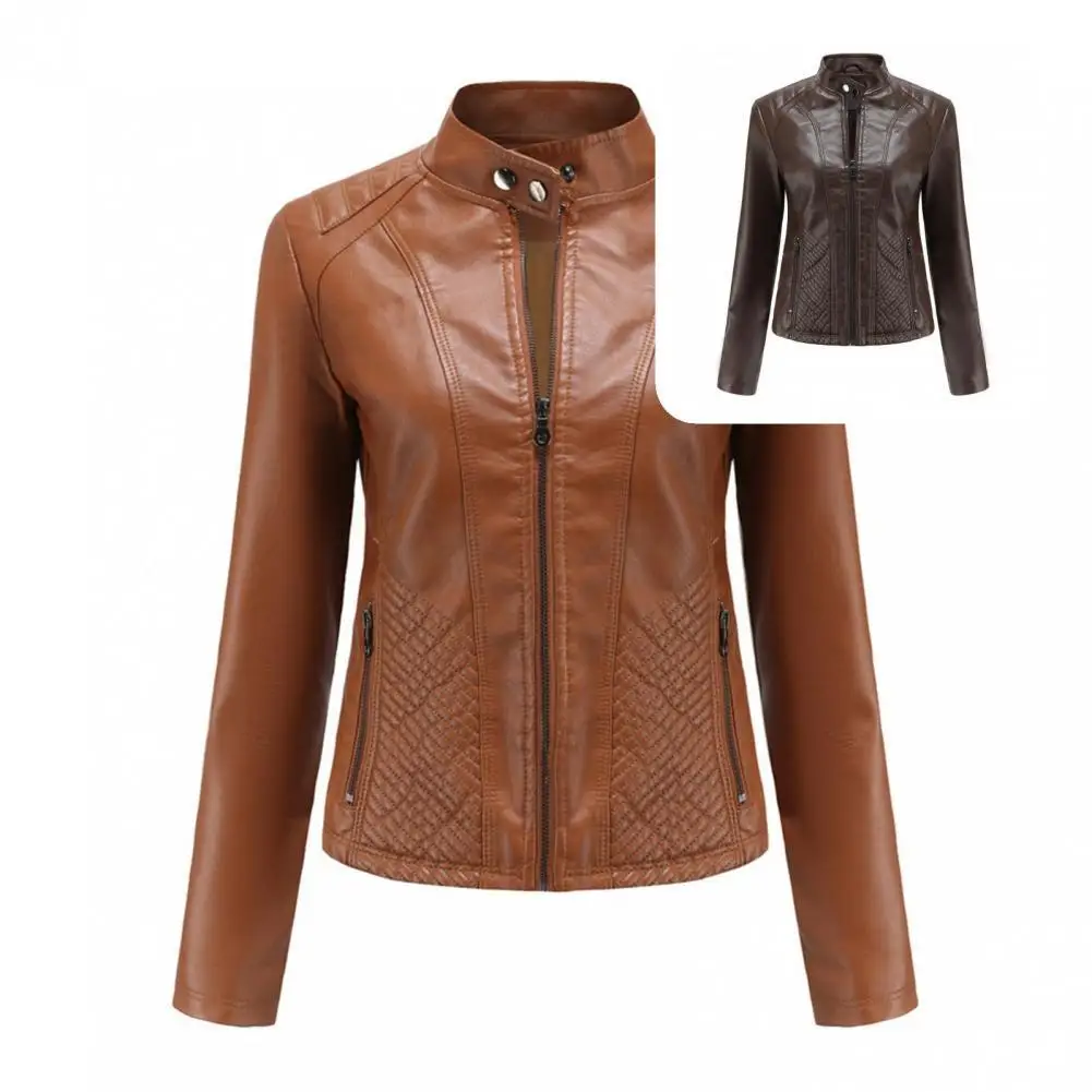 

Classic Zipper Closure Stand Collar Cardigan Jacket Women Jacket Short Type Warm