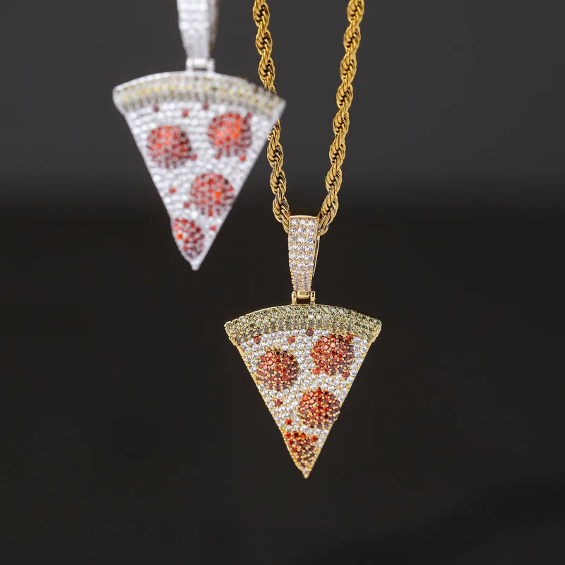 

Pizza Personality Solid Pendant Colorful Zircon Hiphop Neckle Sold Hot On