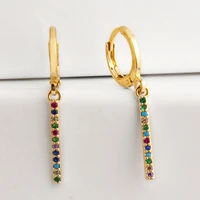 1 pair small hoop earrings women colors cubic zircon paved rainbow charm pendant jewelry dainty huggie gold color earring stick