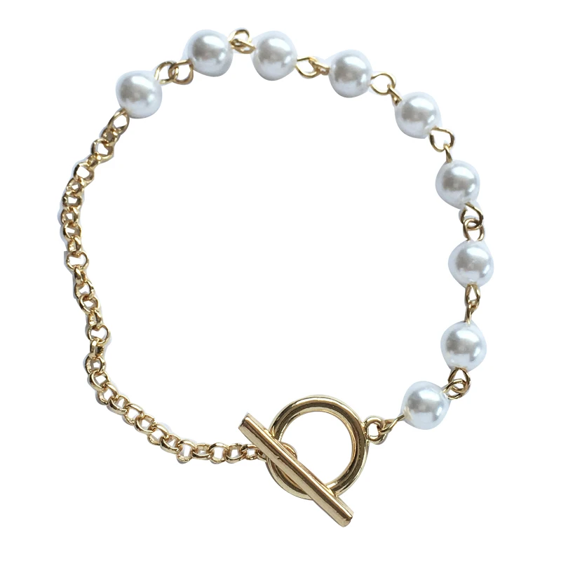 

Trendy Jewelry Simulited Pearl Bracelet Sweet Korean Temperament Golden Plating Chain Bracelet For Girl Student Party Gifts