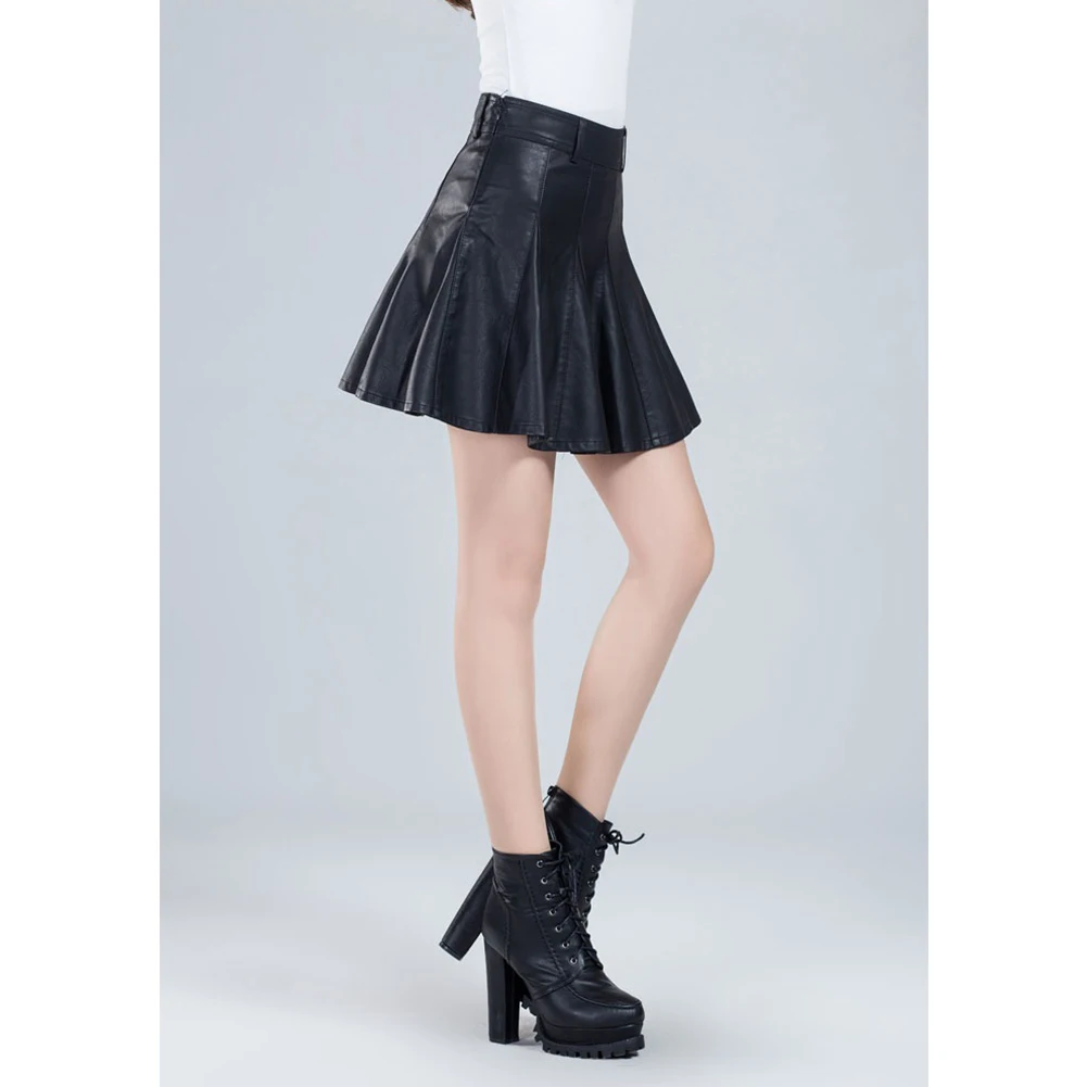 Мини-юбка плиссированная из ПУ кожи Осень-зима Элегантная короткая