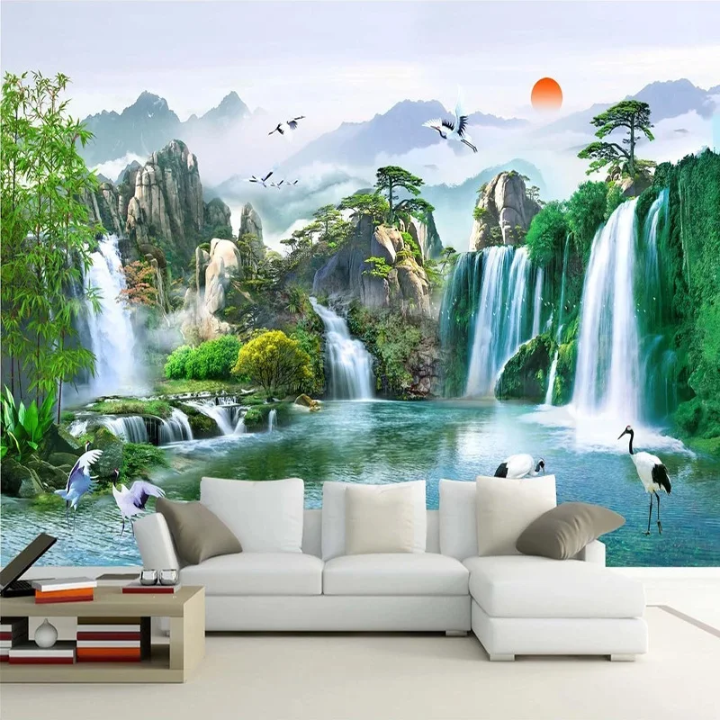 Пользовательские Настенные обои любого размера в китайском стиле водопады