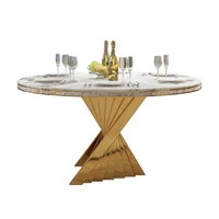 Marble top dining table gold metal base shell design for dining furniture