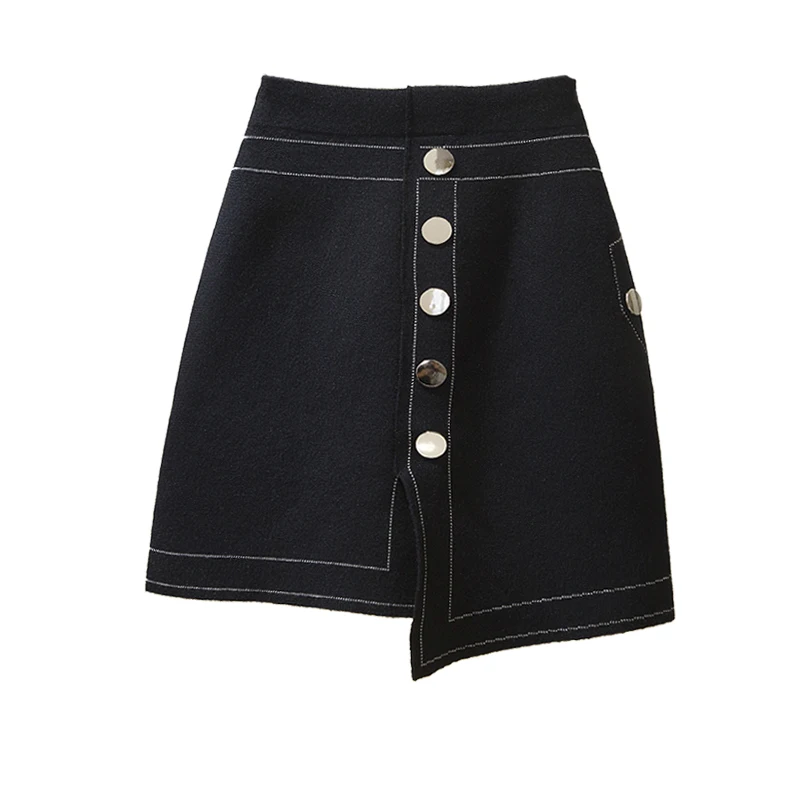 

Split Skirts Irregular Knitting 2020 New Autumn/Winter Fashion Single Breasted Decorative Wrapped Hip