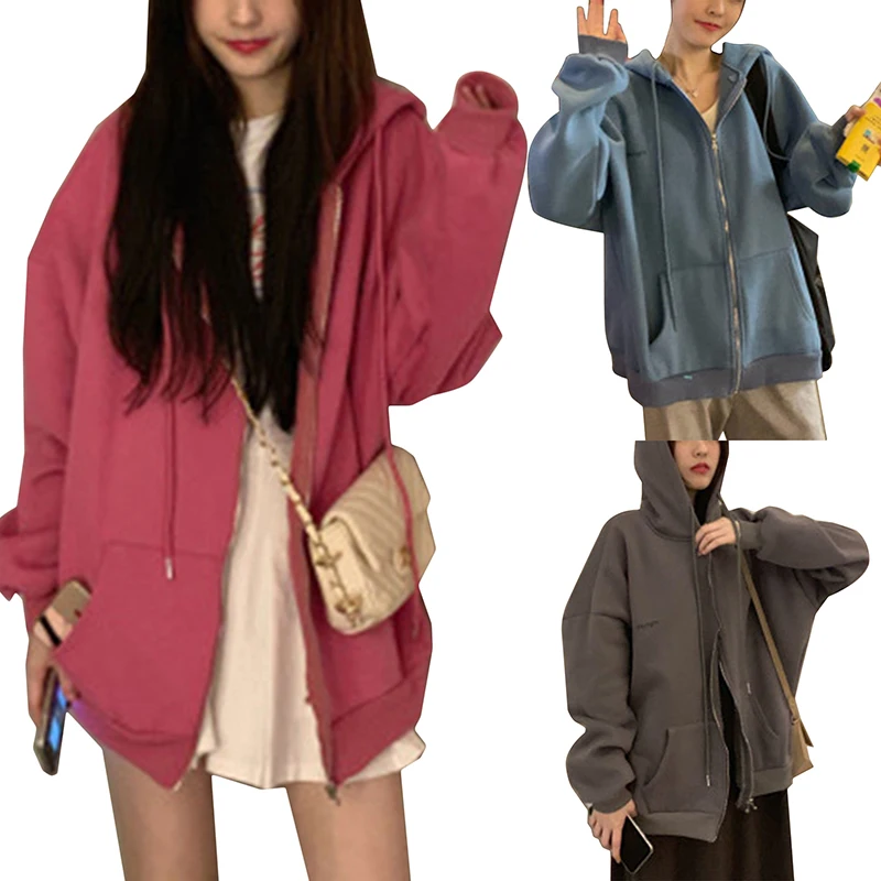 

Hooded Sweater Women's Autumn Winter Plus Velvet Thickening Loose Lazy Style All-match Jacket Salt Cardigan Jacket Women Coat