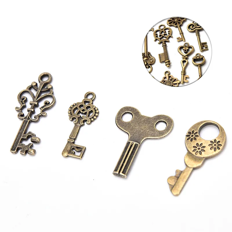 Античный винтажный Бронзовый Скелет ключи Элегантное сердце бант ожерелье кулон