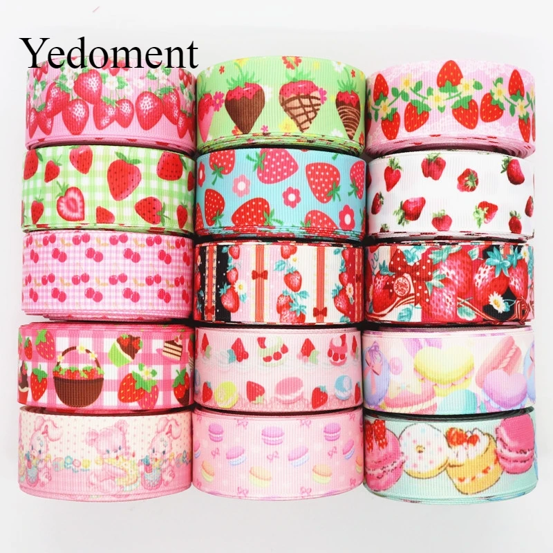 10 ярдов Grosgrain лента клубника торт печатная лента " 25 мм пробки для бутылок DIY ремесла аксессуары ручной работы M19070902