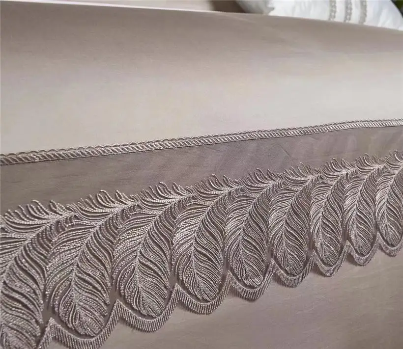 

Chic Feather Lace Grey Duvet Cover Set 1000TC Egyptian Cotton Bedding set Soft Bed sheet/Linen Pillowcase Queen King size 4Pcs