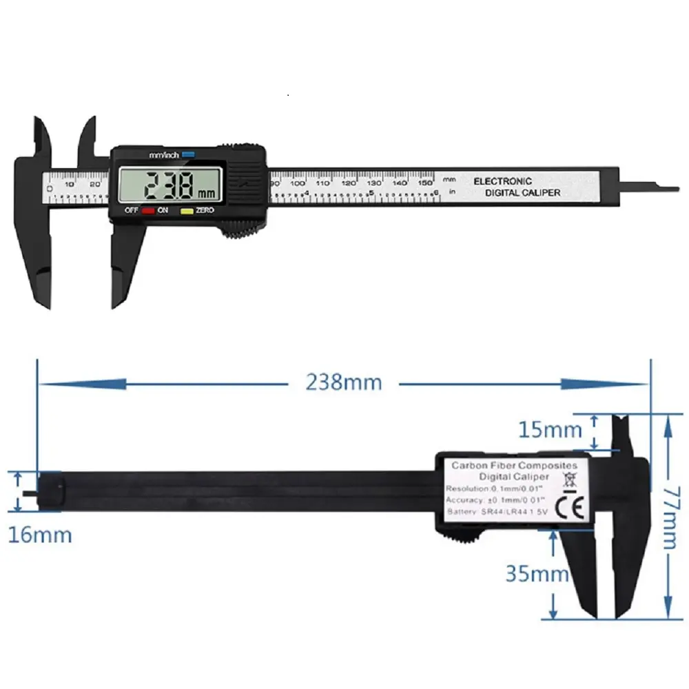 

New 0-150mm Digital Vernier Caliper 6 Inch Card Ruler LCD Electronic Carbon Fiber Altimeter Micrometer Gauges Measuring Tool