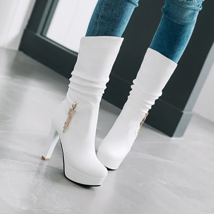 

2020 New Thick Heel Women's Boots Women's Autumn and Winter Middle Tube Boots Women's Boots High Heels Waterproof Platform High