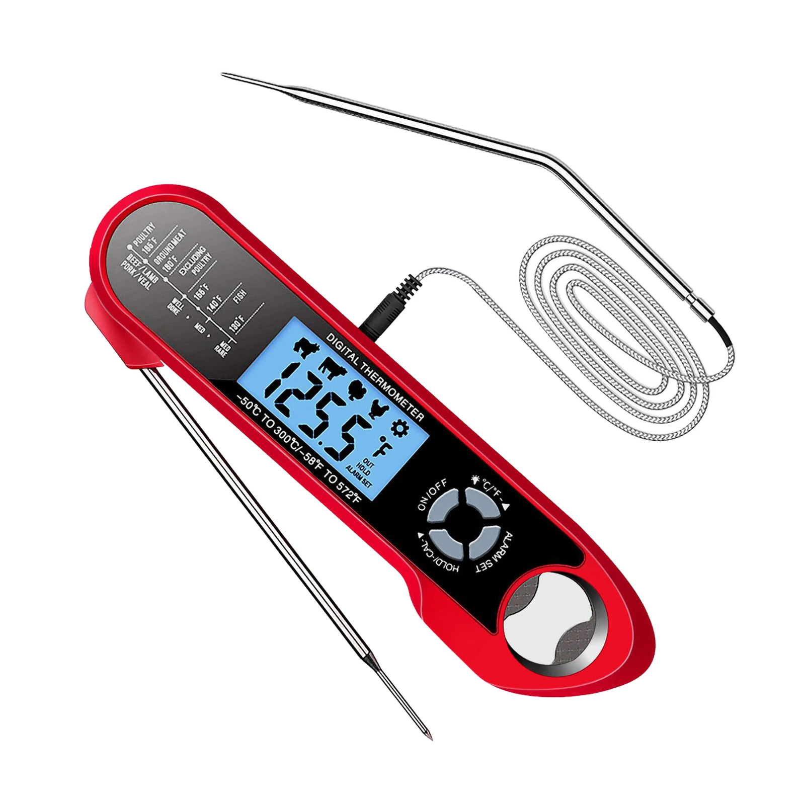 

6.5in Digital Meat Thermometer Instant Read w/ Foldable 2 Probes for BBQ