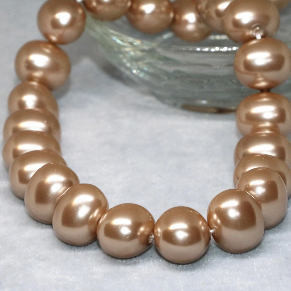 

New arrival champagne natural shell pearl 13*15mm oval high grade elegant women gift loose jewelry making beads 15inch B2272