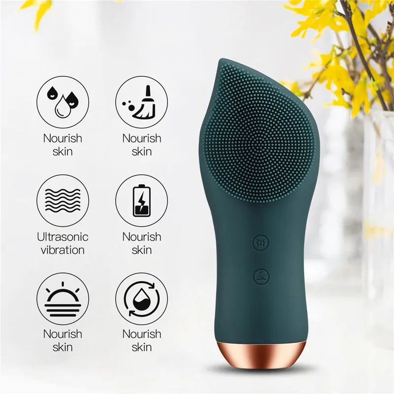 Goede Ckeyin Elektrische Facial Brush Mini Gezicht Verwarming Siliconen Diepe Cleanser Ultrasone Trillingen Wassen Massage Comedondrukker