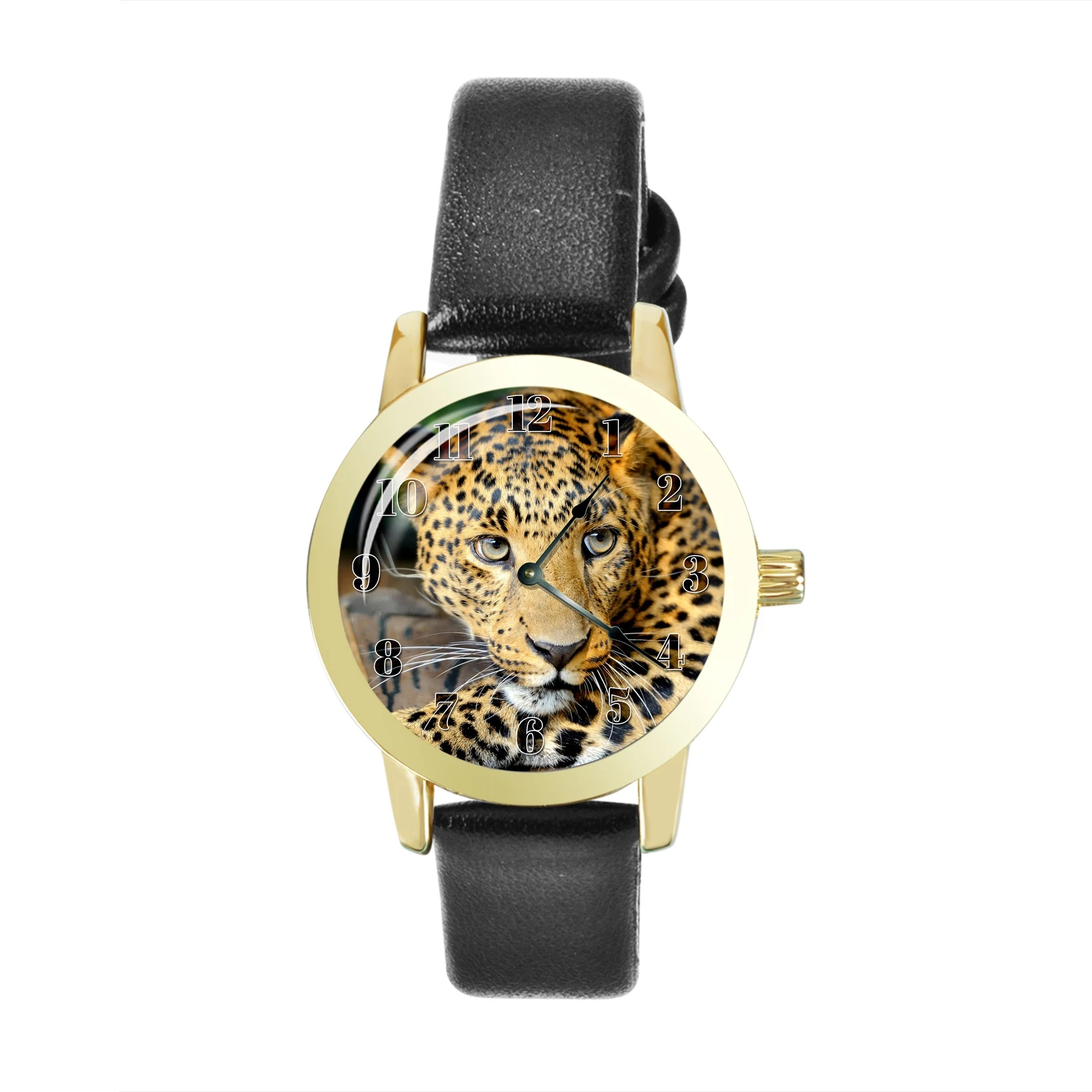 2019 Модный черный кожаный браслет для женщин и мужчин часы животное стекло