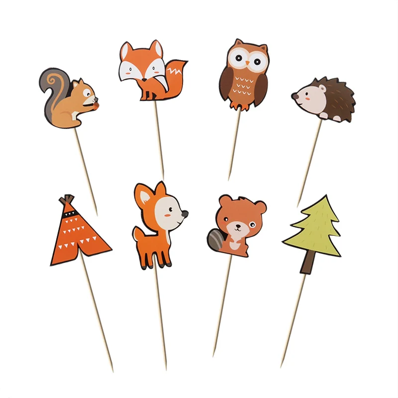 8pcs cake toppers Лесное животное торт топперы джунгли маленькие животные кекс Toppers Для детей день рождения украшения десерт поставки - Цвет: 8pcs cake toppers