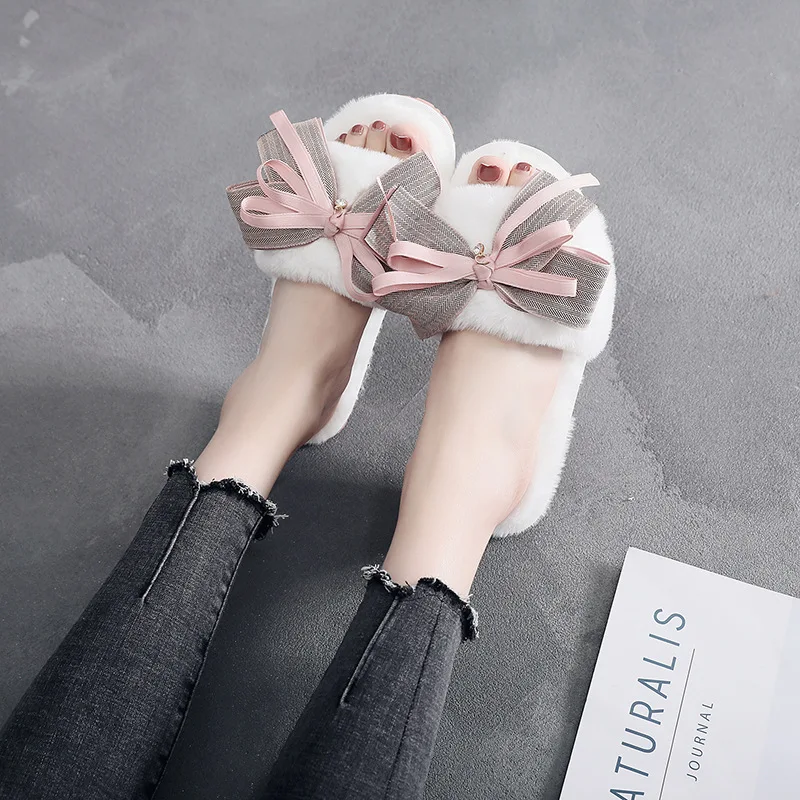 Женские мокасины ручной работы туфли на плоской подошве шлепанцы пушистые