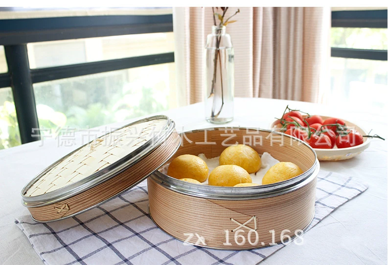 Бамбуковая Пароварка с окантовкой из нержавеющей стали Dim Sum, посуда для рыбы, пароварка, подставка для кастрюль, корзина для паровой посуды, деревянные булочки