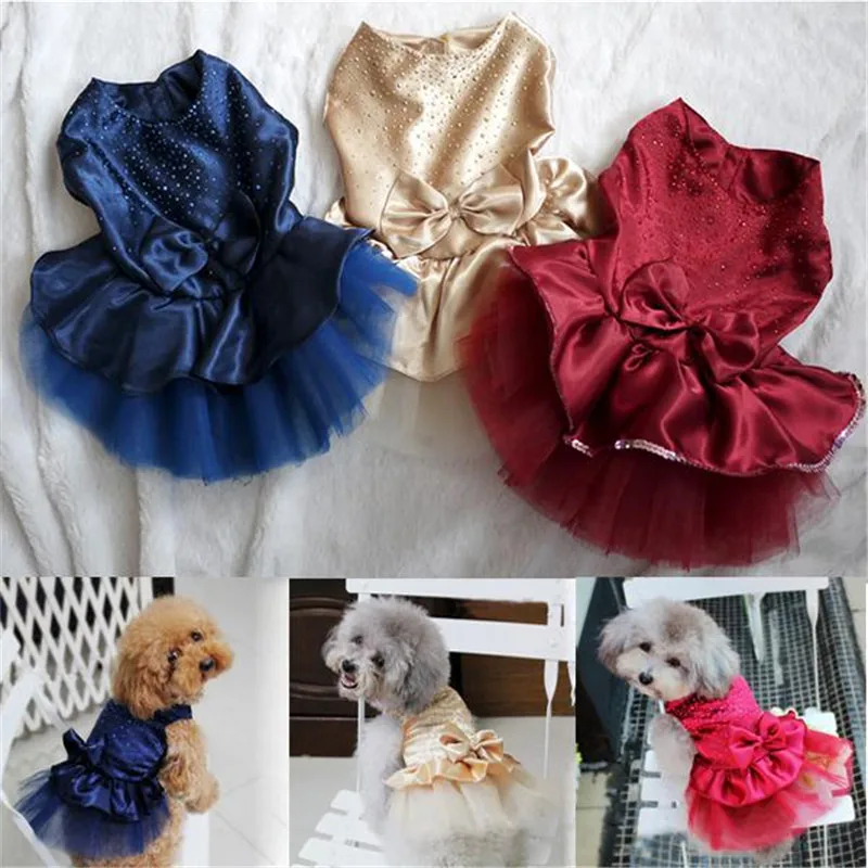 

Princess Dog Dresses high-luminance color Dog Clothes Bow Tutu Princess Dress Puppy Lace Skirt Wedding Party Pet Apparel HOT
