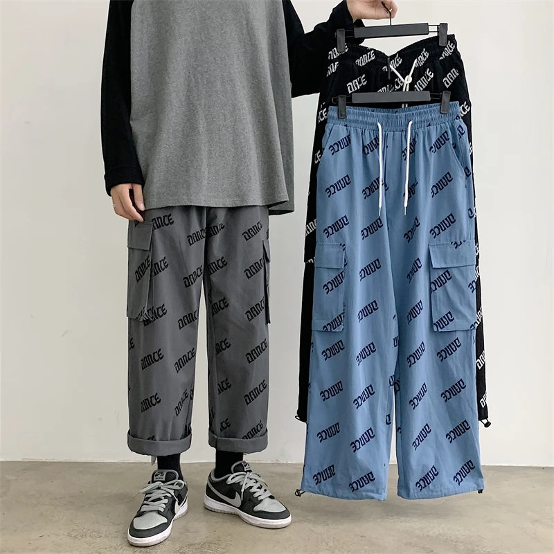 

Harajuku Men Black Letter Cargo Harem Pants 2021 Joggers Mens Pocket Streetwear Sweatpants Hip Hop Male Korean Trousers