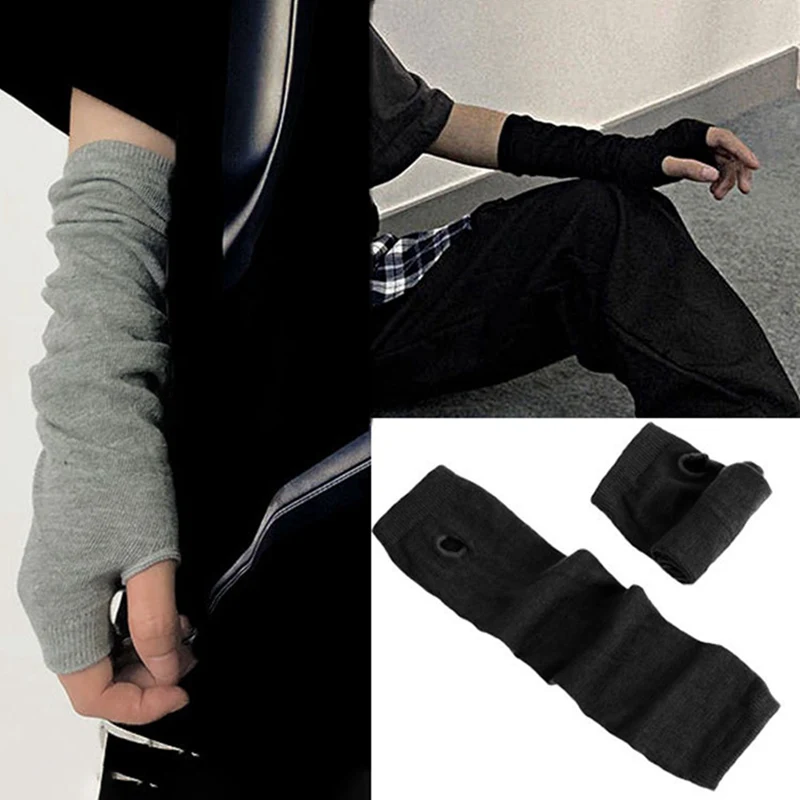 

Women Fingerless Gloves Ribbed Knit Crochet Dance Over Elbow Long Arm Warmers Mittens with Thumb Hole