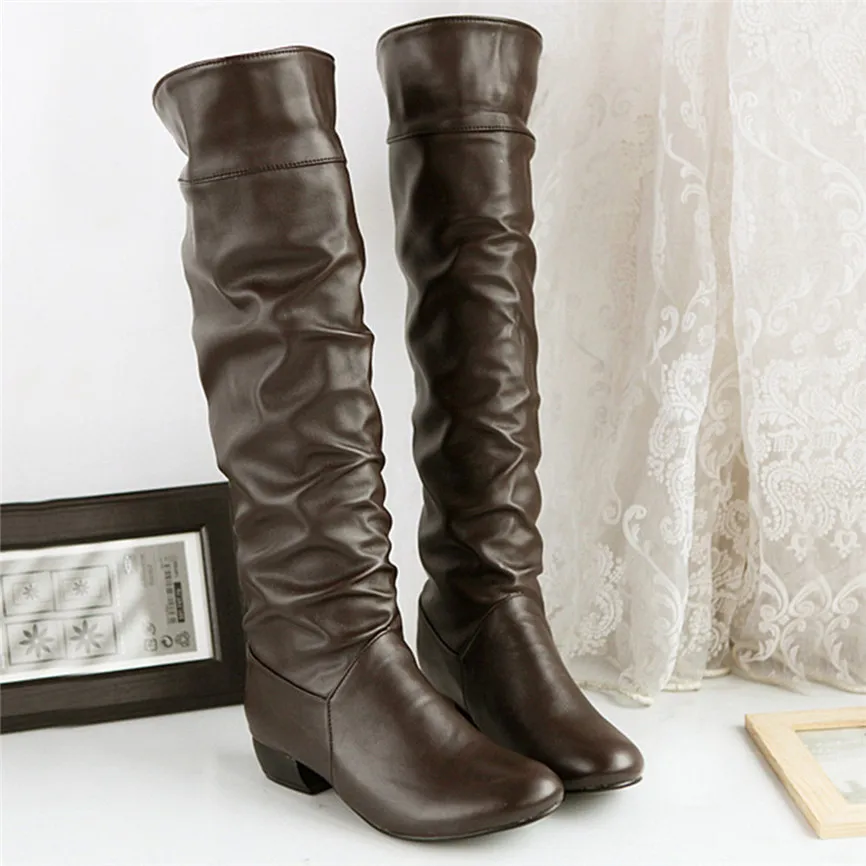 Модные сапоги 2019 г. Женские до колена зимние высокие на плоской подошве для
