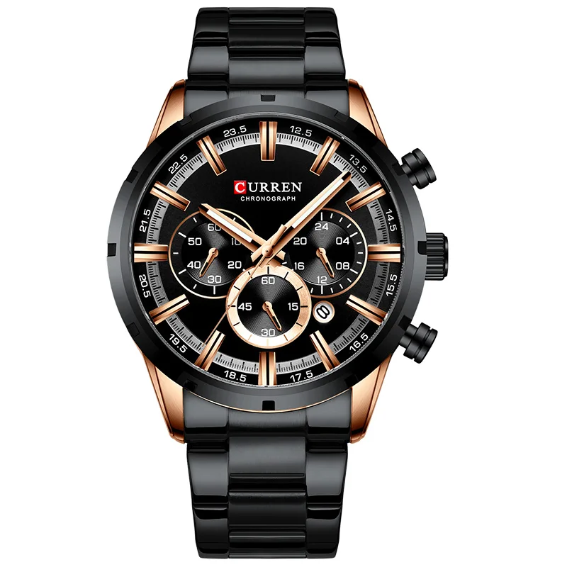 Gold Black Часы для мужчин Curren лучший бренд класса люкс спортивные мужские кварцевые часы полный стальной водонепроницаемый хронограф наручные часы мужские Relogio Masculino - Цвет: Gold Black