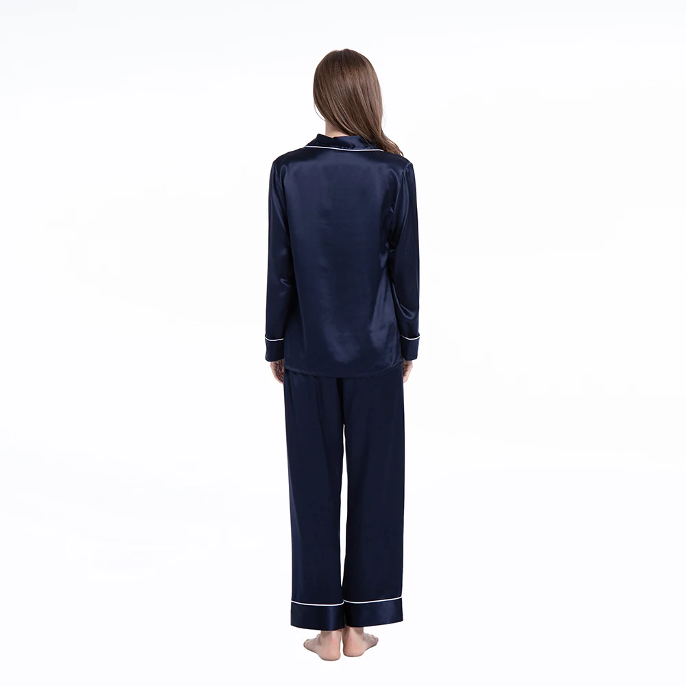 Luxury 100% Pure Silk Pajamas Women Sets Ladies Long sleeved Two piece Pants Suit Home Sleepwear Solid Nightwear