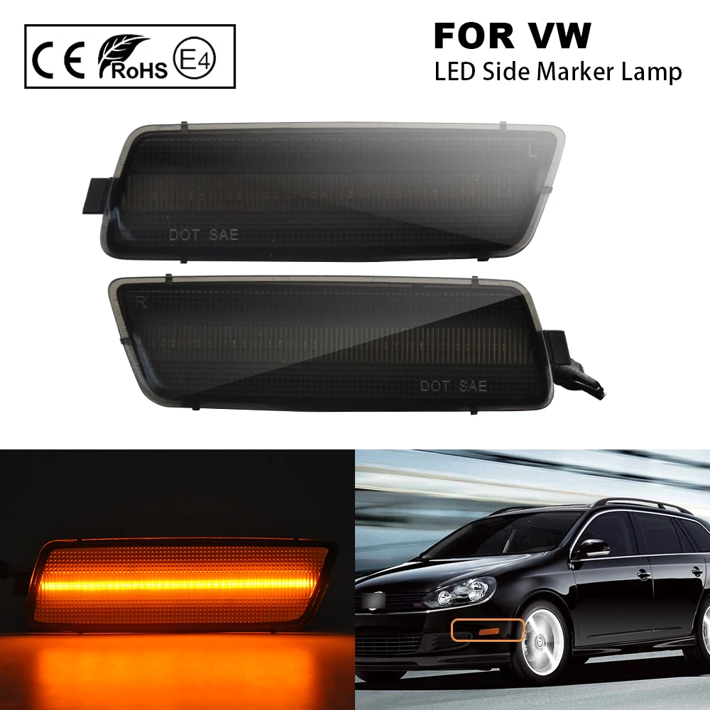 

2Pcs For VW GTI Jetta Mk5 Rabbit R32 Smoke lens Amber light LED Side Marker Light Lamp fit for USA Car