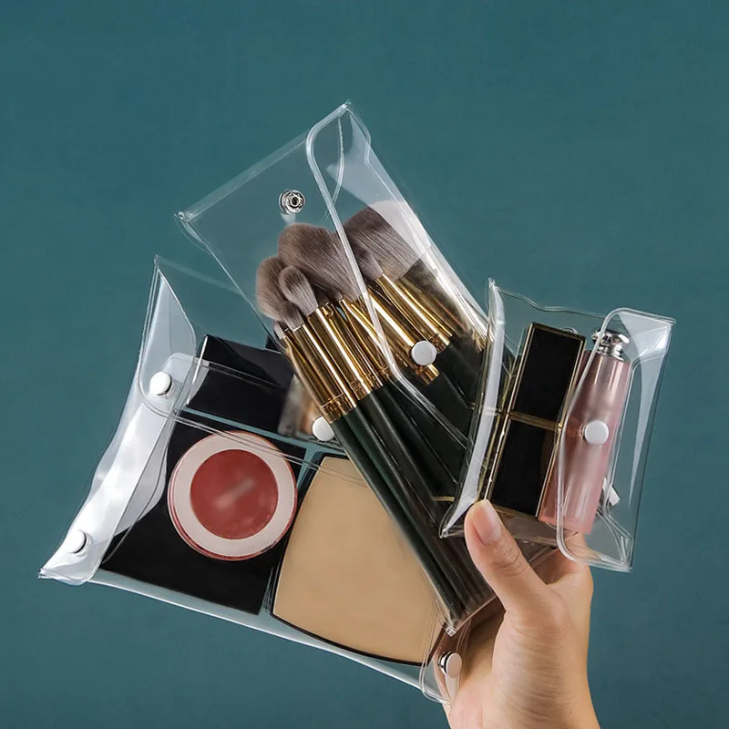 

Ins Style Transparent Cosmetic Bag Portable Travel Cosmetic Bags Snap-Button Mini Cosmetic Brush Storage Case Tiny Organizer