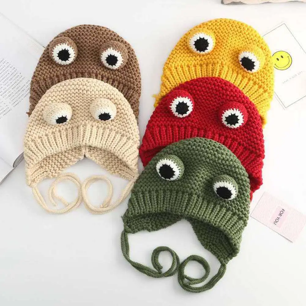 

Adjustable Size 0-4 Y Baby Hat Spring Autumn and Winter Children's Frog Knitting and Woolen Hat Fashion Cute Baby Warm Hat