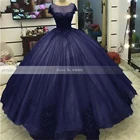 Недорогое темно-синее платье bejoy, платья для Quinceanera с коротким рукавом, милые платья 16, тюлевые платья с аппликацией, платье 15 лет QD96