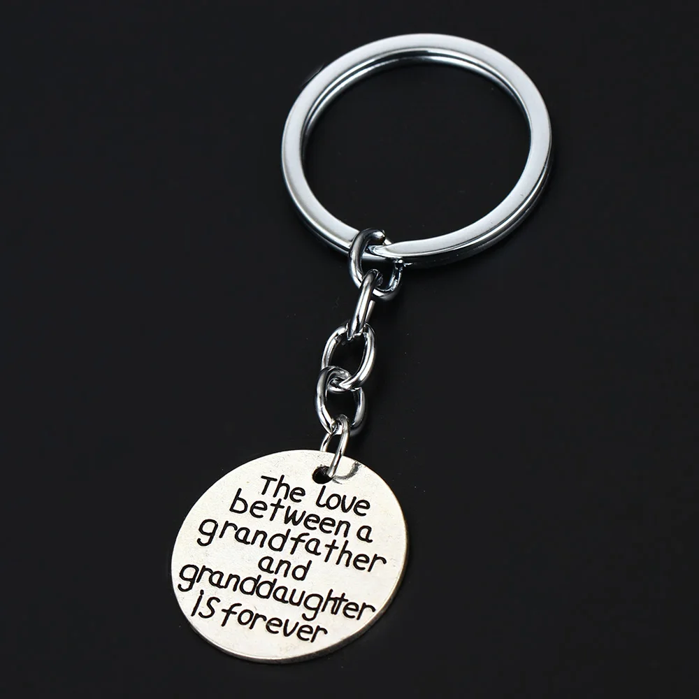 

12PC The Love Between A Grandfather And Granddaughter Is Forever Keyring Round Pendant Keychain Family Grandpa Grandad Gifts Hot