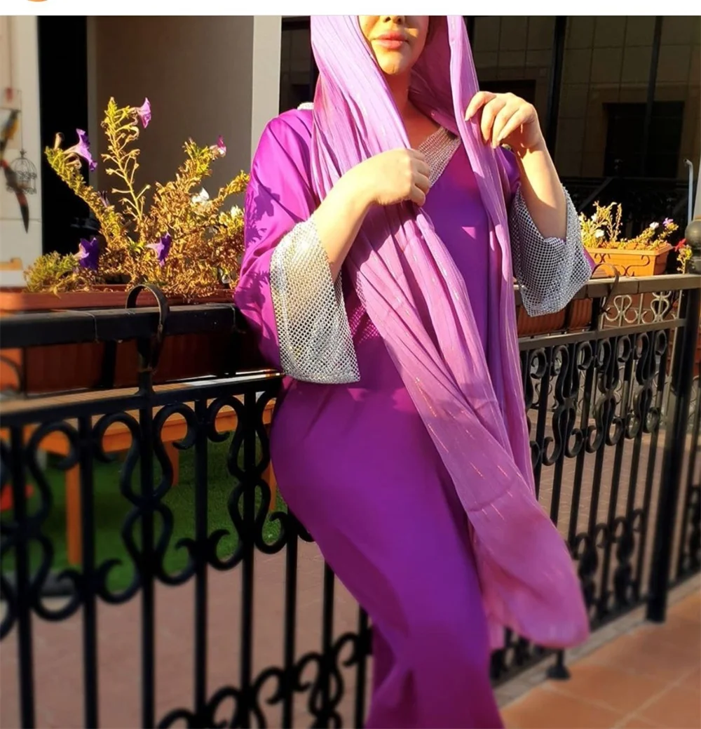 

Turkey Moroccan Kaftan Indie Clothes Autumn 2020 Purple Satin Dubai Long Dress for Women Fashion Muslim Abaya Arabic