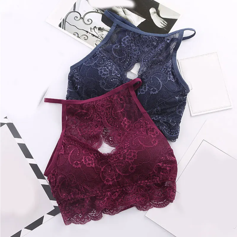 

Sexy Women Lace Hollow Out Crop Tops Solid Color Halter Beauty Back Women Camisole Sexy Vest Camisole Crop Top Female Dropship
