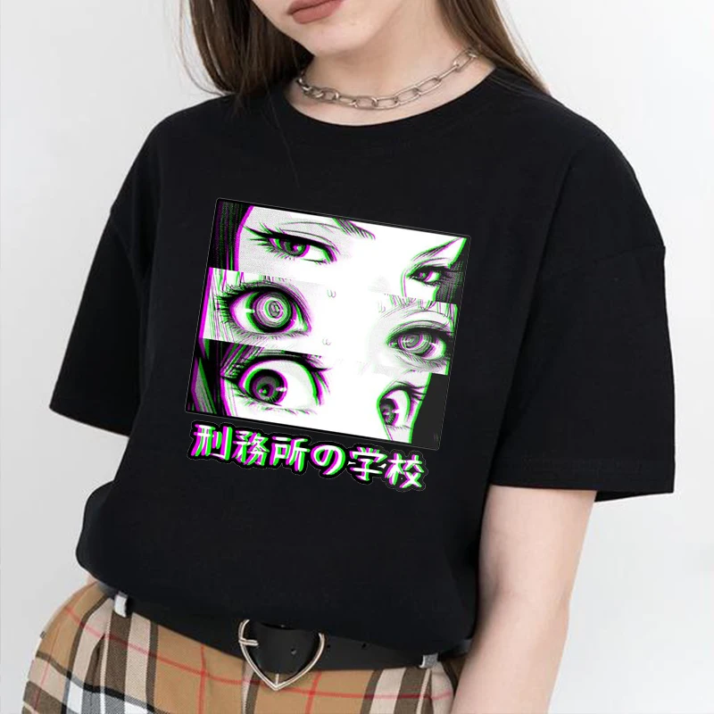 Японские школьные принт Футболка с рисунком в виде букв и большой женский Размер