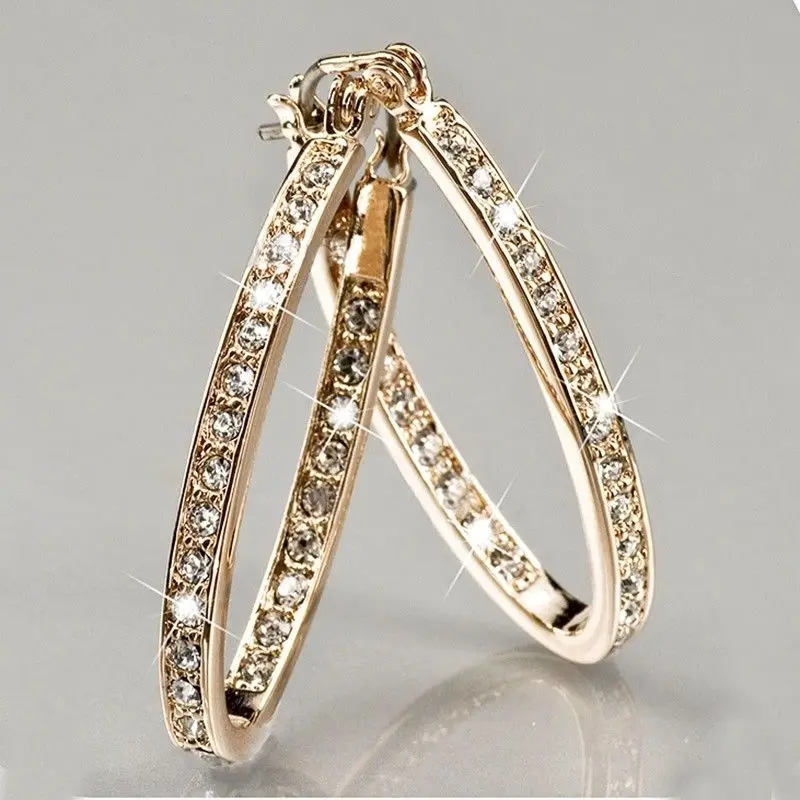 

New Trendy Big U Shape Crystal Hoop Earrings For Women Jewelry Gold Color Round Circle Loop Earring Party Gift