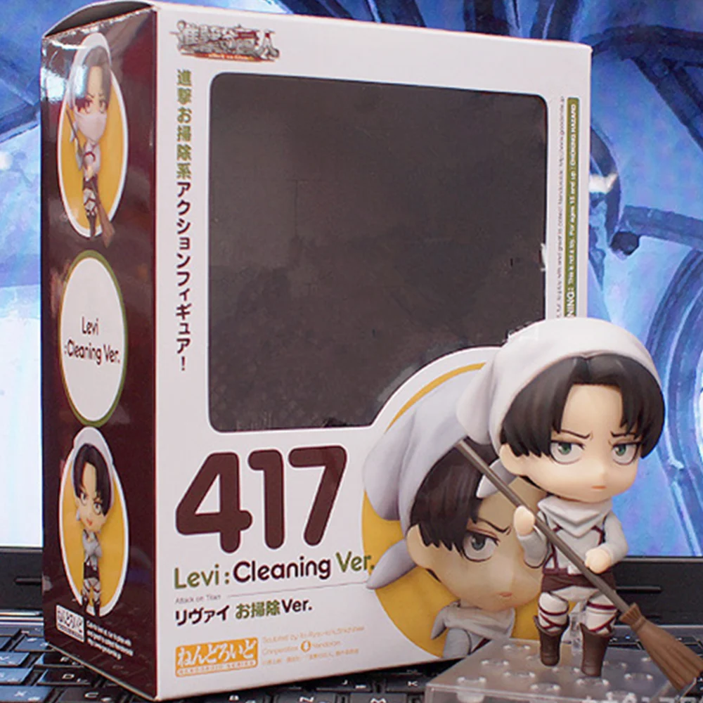 417 with box Attack on Titan Levi Ackerman 390 417 Eren Jaeger 375 Аниме Фигурка Nendoroid Ver. ПВХ милые игрушки для детей модель фигурки - Цвет: 417 with box