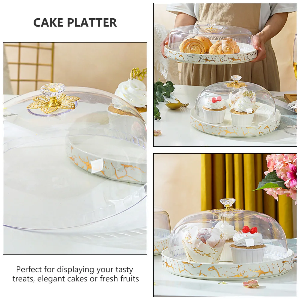 

1Pc Ceramic Cake Plate Dessert Fruit Platter with Transparent Lid (White)