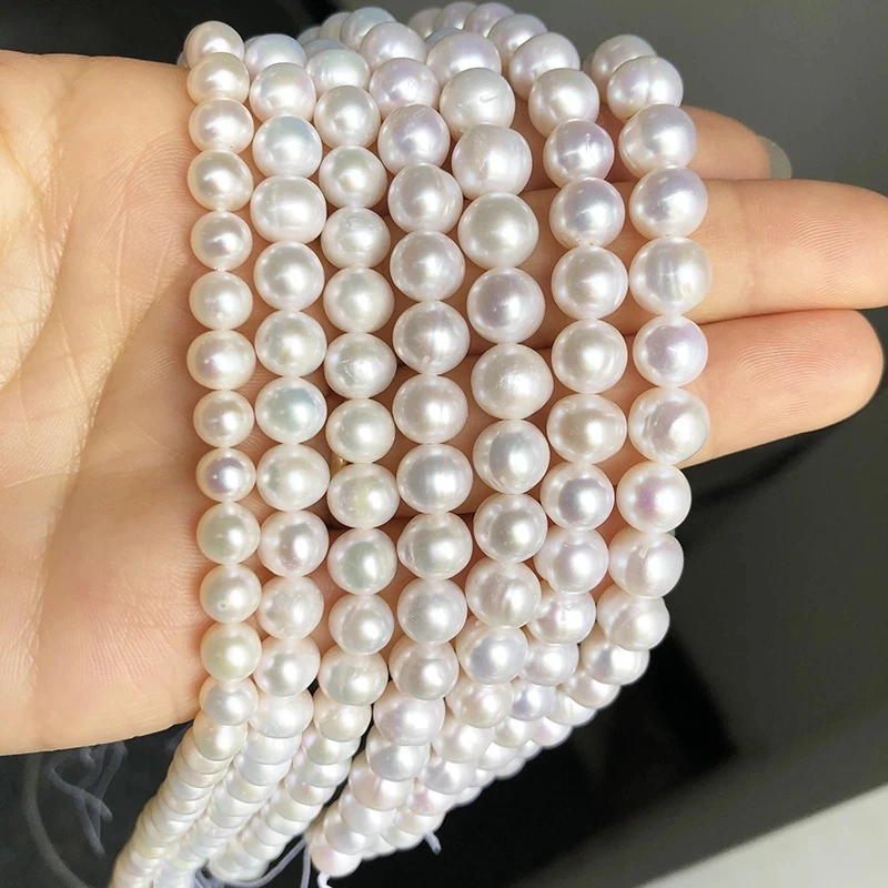 Бусины Из Натурального пресноводного белого жемчуга круглые бусины россыпью для