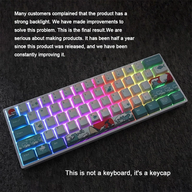 

71 Keys Sea Coral Ukiyoe Keycap Dye Sublimation OEM Profile Mechanical Keyboard Keycap For GH60 XD64 DZ60 GK61 GK64