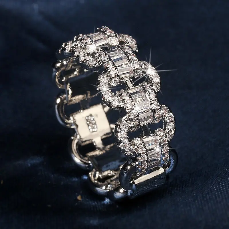 

Silver Color Bling Zircon Stone Chain Ring for Women Wedding Engagement Fashion Jewelry 2022