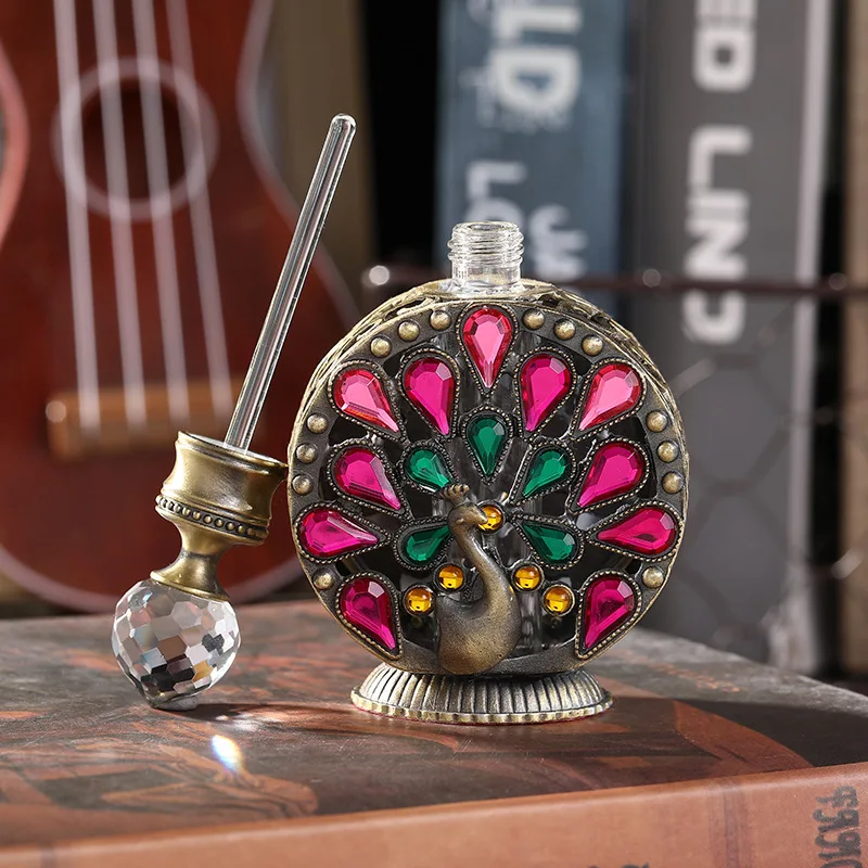 Dubai Peacock Diamond-Set Essential Oil Bottle Straight Tube Storage with Water Drop Reversal Perfume Empty | Дом и сад