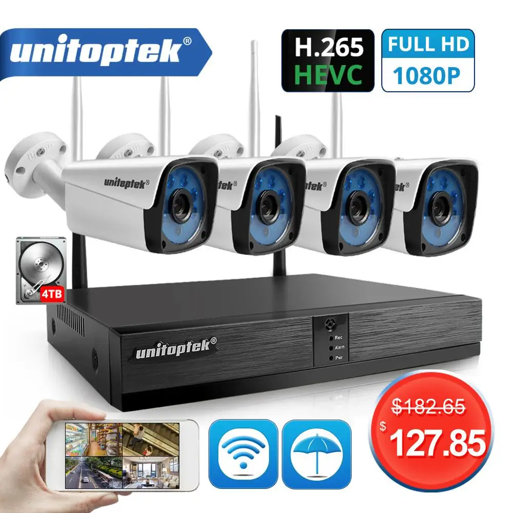 4CH 1080P комплект беспроводной системы видеонаблюдения H.265 NVR 2MP WIFI IP камера Открытый