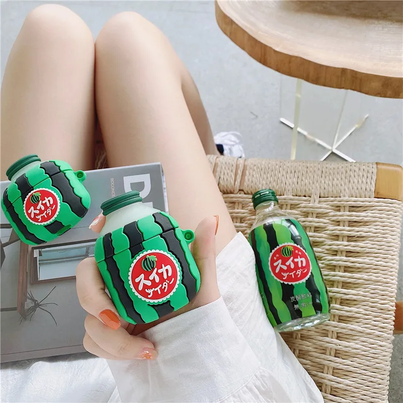 3D Япония мультфильм арбуз бутылка для сока наушники мягкий чехол Apple airpods 1 2 pro